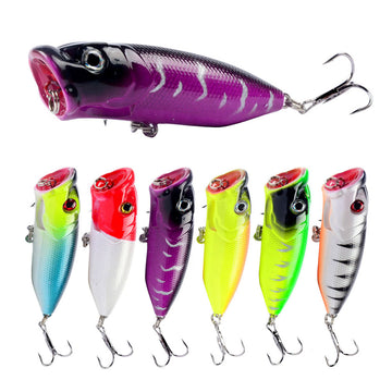 HERCULES Popper señuelo de pesca 3D ojos Wobbler cebo duro Artificial 6 uds